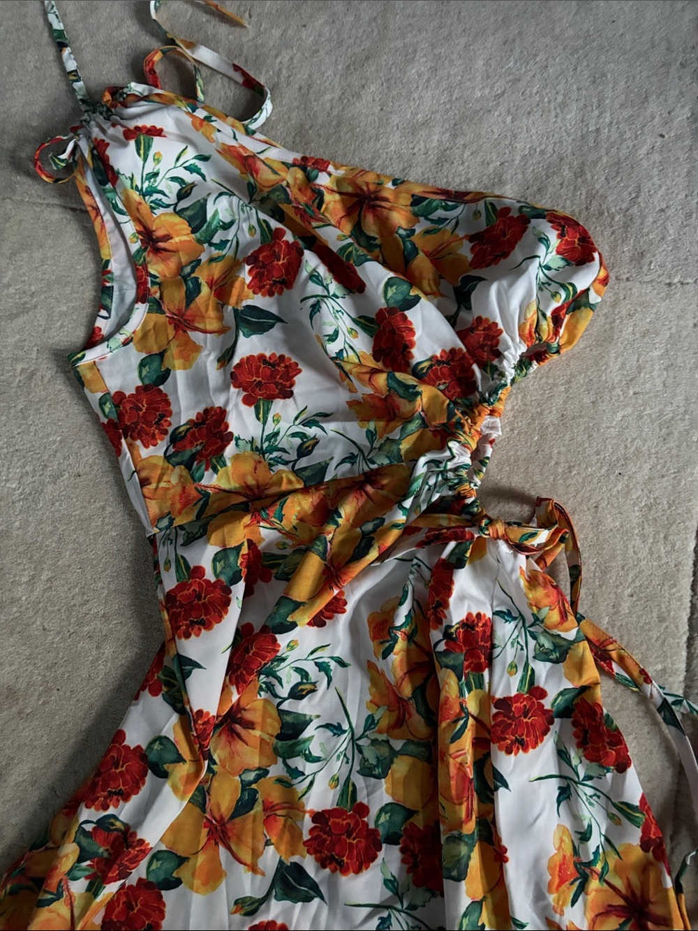 White Floral Maxi Dress with Yellow & Red Flowers - Picture 3 of 3